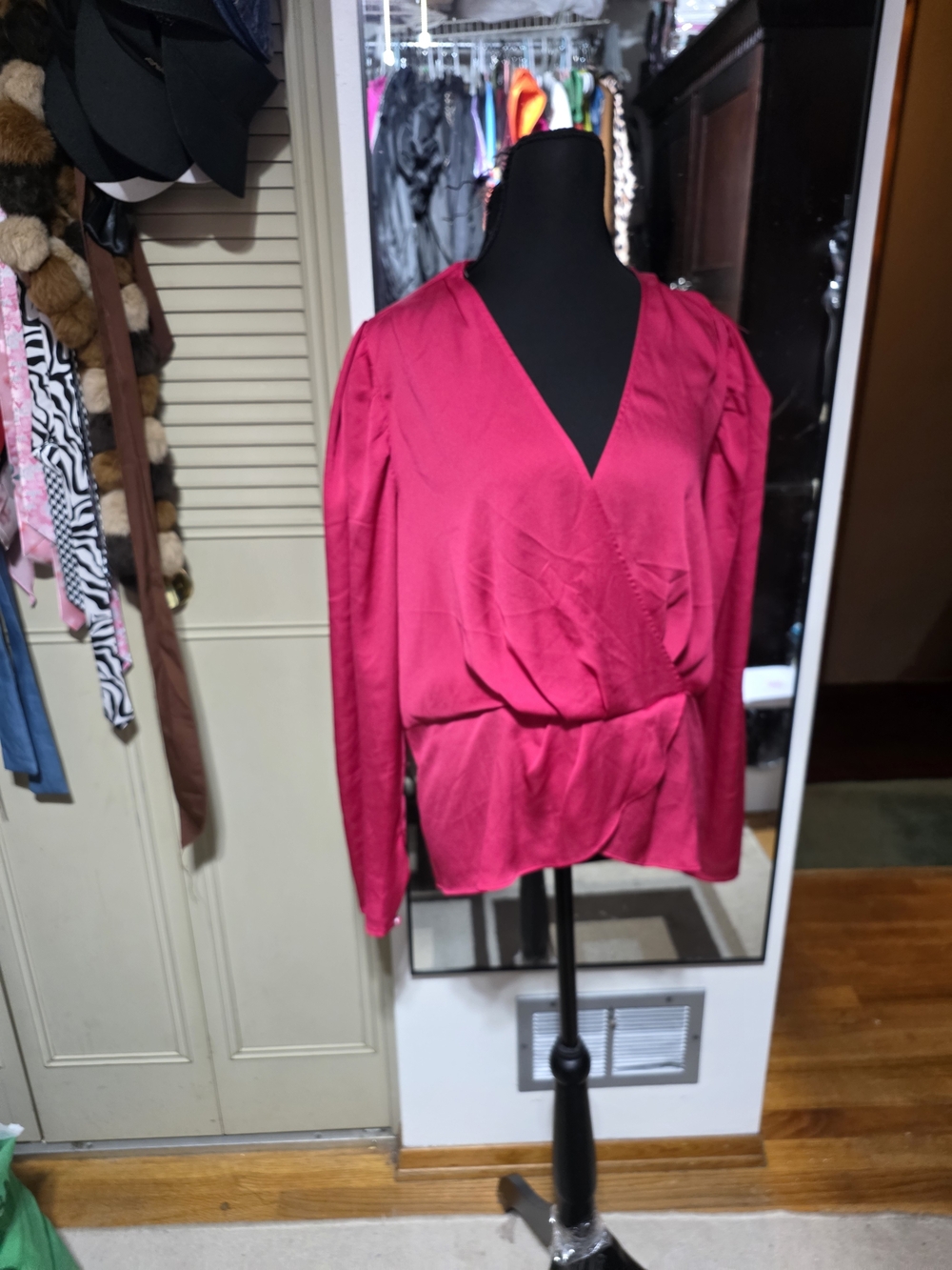 Express Hot Pink Wrap-Style Long Sleeve Blouse